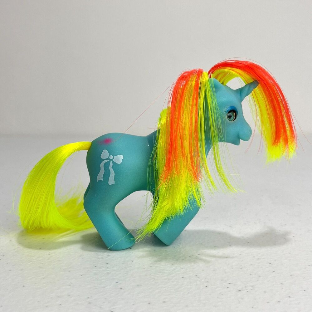 Vintage G1 My Little Pony BBE Baby Ribbon Blue Yellow Orange Hasbro 1985 Flaws